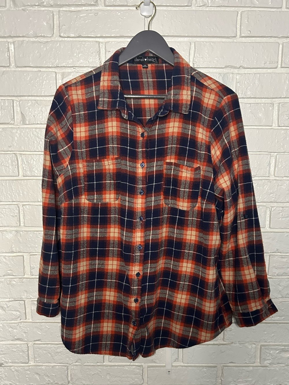 Derek Heart Orange and Navy Plaid Button-Down Shirt 2X